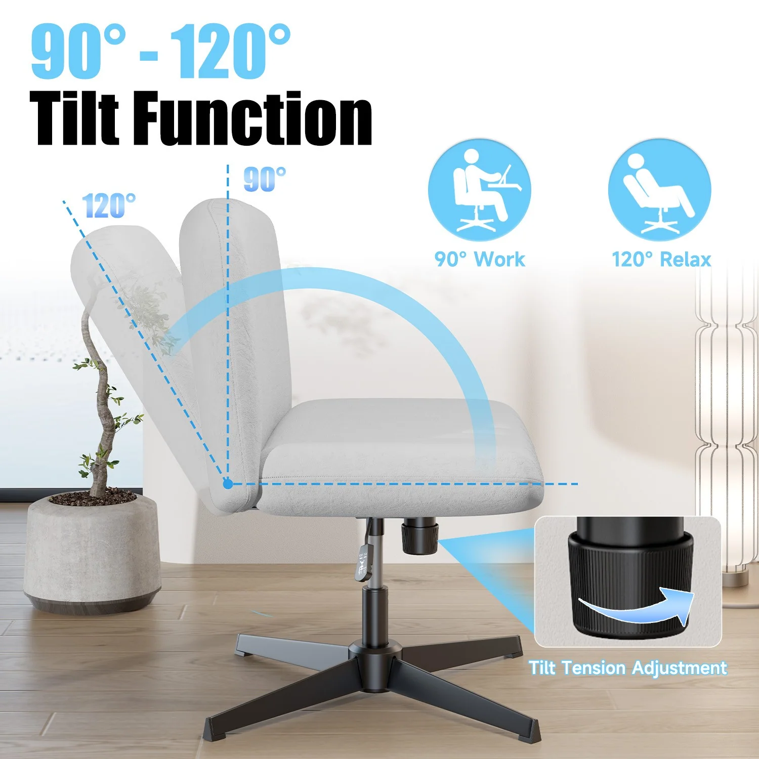 RattanTree wide armless cross-legged chair for a home desk