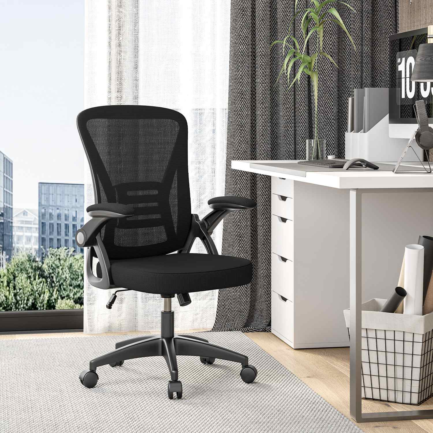 RattanTree height-adjustable office chair with flip-up arms
