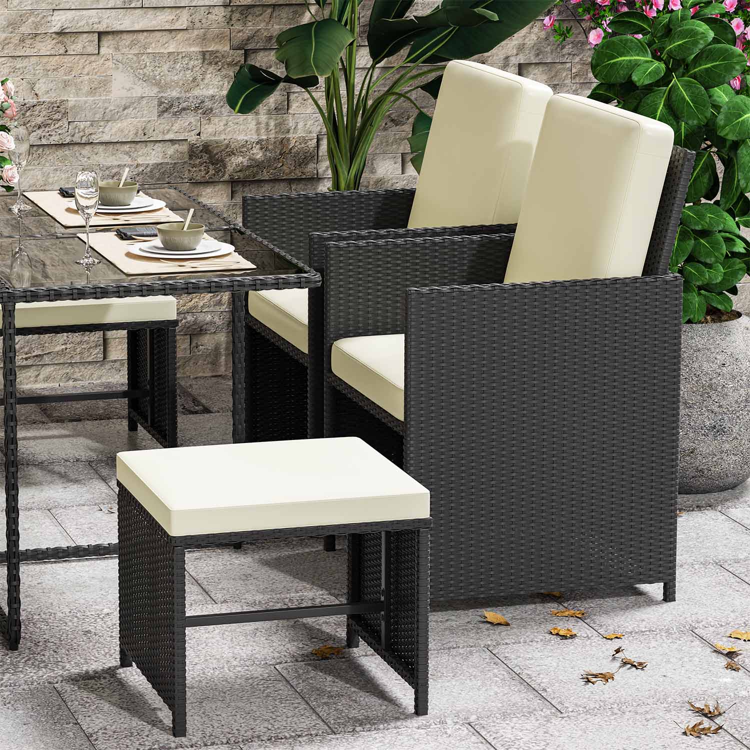 Rattan dining table and chairs set for garden use