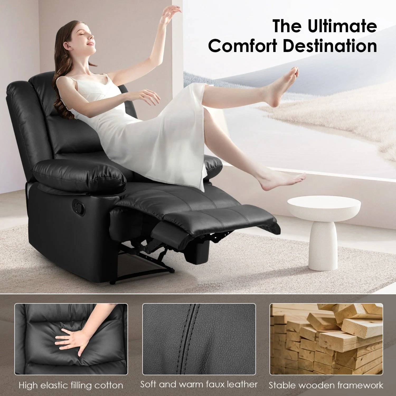 RattanTree padded PU leather recliner chair with extending footrest