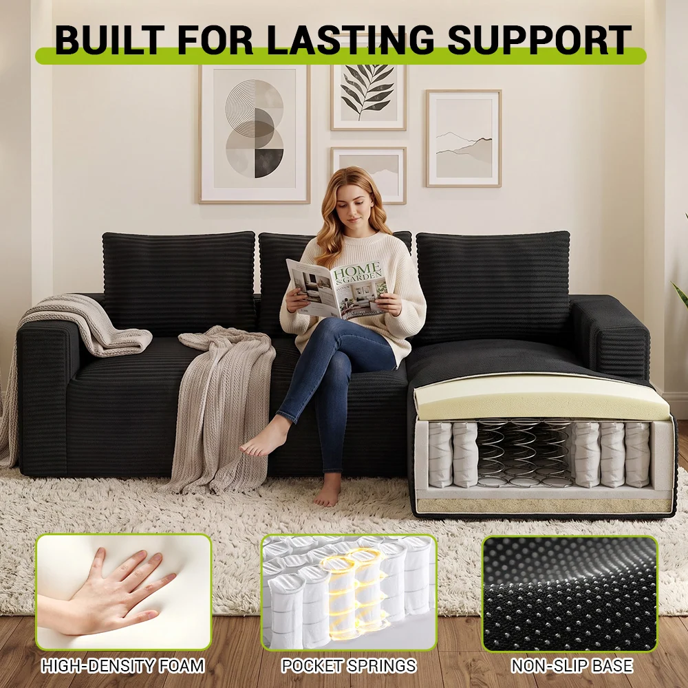 Dimension diagram for the L-shaped sectional and chaise