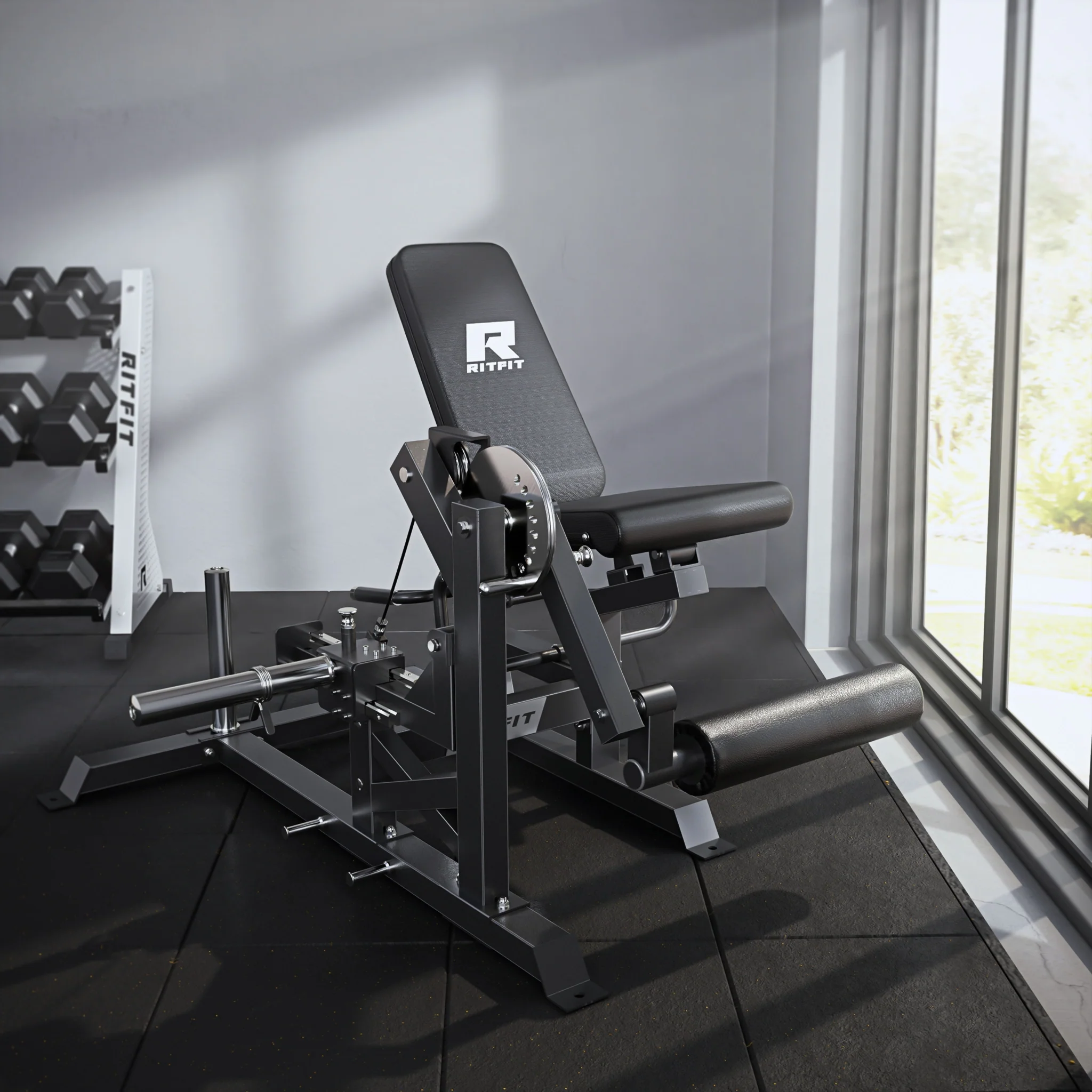 RITFIT Mustang PRO leg curl machine in a gym setting