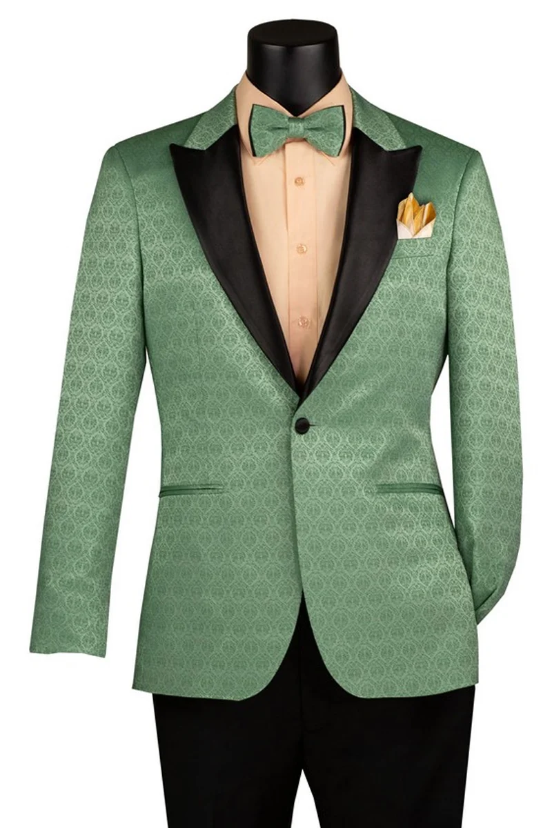 Sage green jacquard tuxedo jacket on a plain background