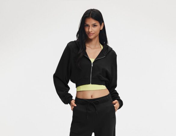 ShopAthluna Affiliate cropped full zip hooded jacket in a studio product photograph