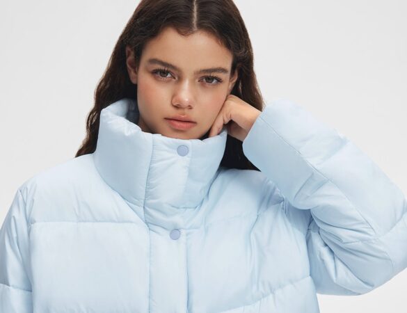 ShopAthluna cropped hooded puffer shown on a model