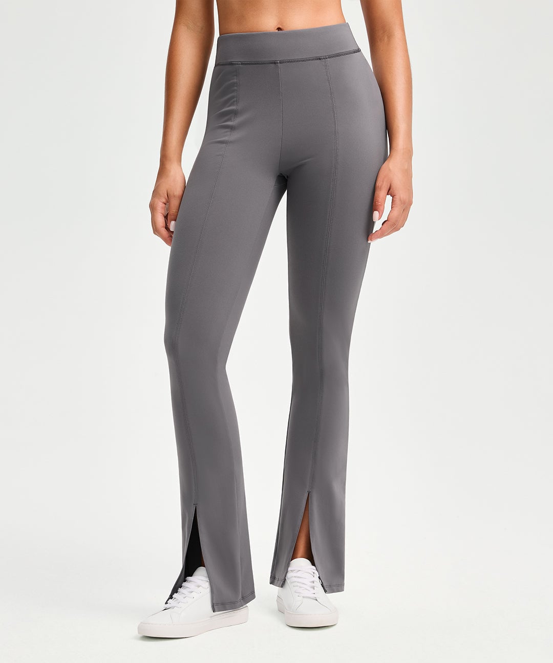 High Waist Front-Slit Flare Legging in gray