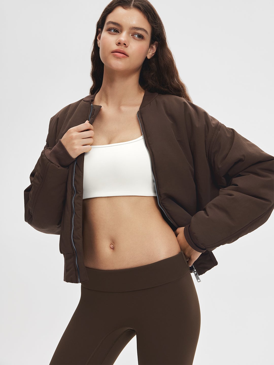 ShopAthluna Affiliate nylon bomber jacket in cappuccino in a product photograph