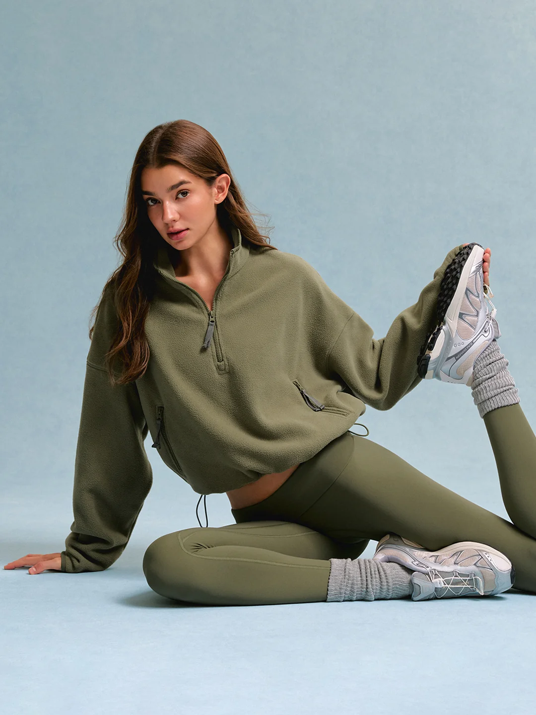 1/4 Zip Fleece Sweatshirt shown on a model