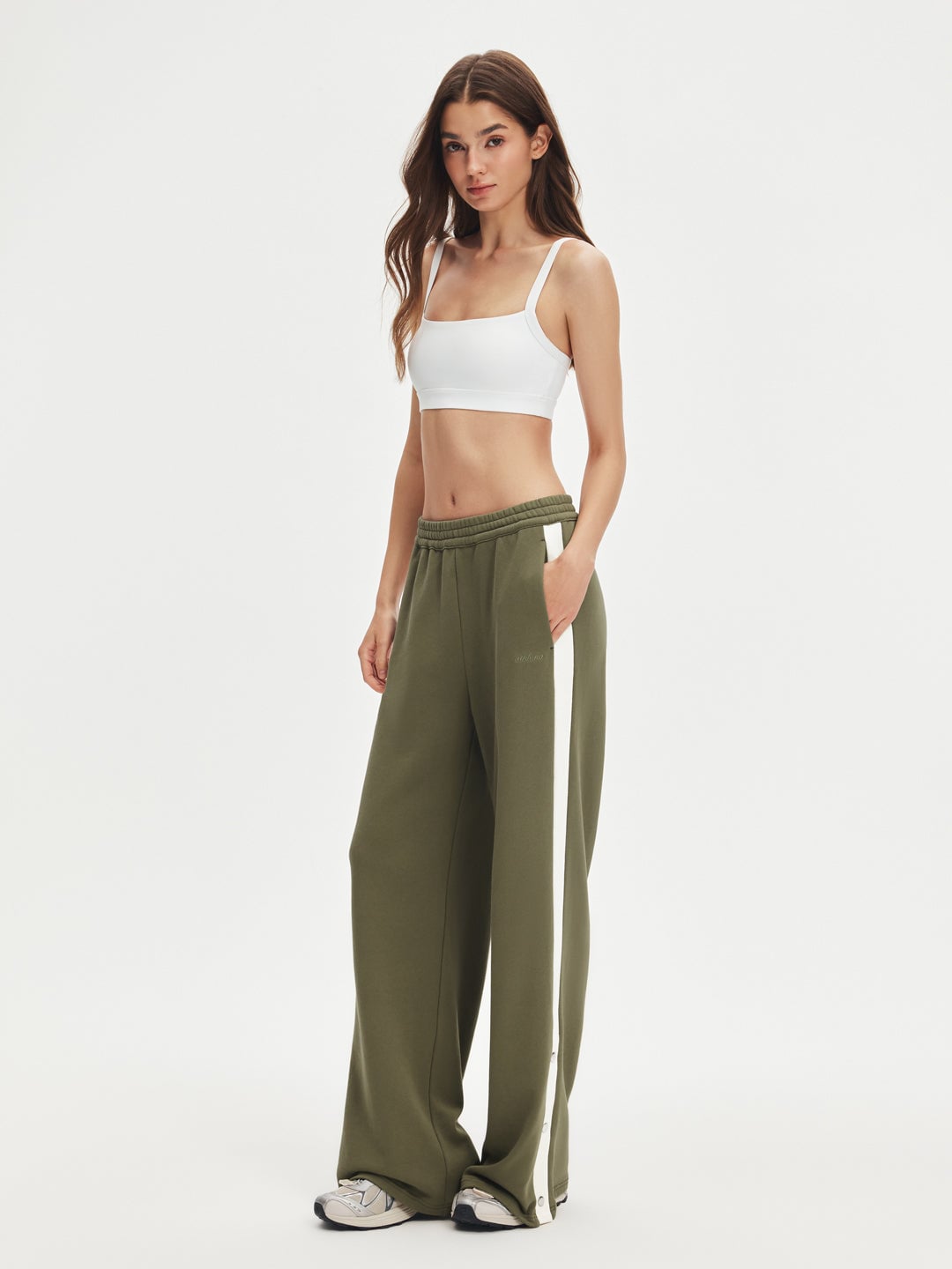 Everyday Soft Stripe Snap Button Sweatpants with side stripe detail