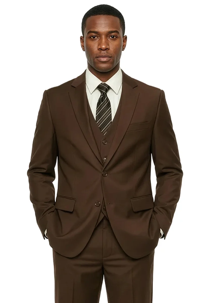 Chocolate brown two-button vested suit