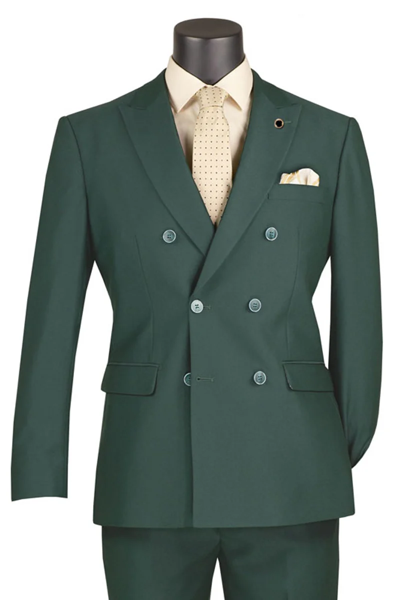 Hunter green slim fit double-breasted stretch suit