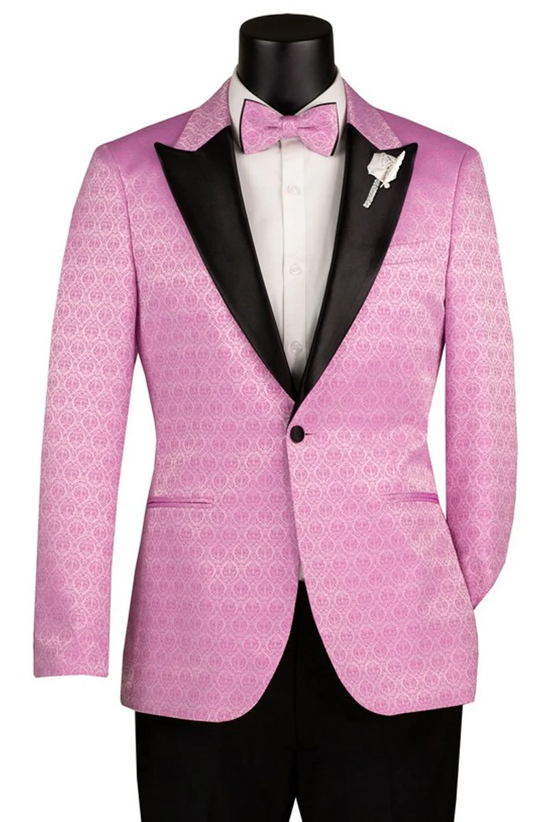Lilac jacquard tuxedo jacket with black satin lapel