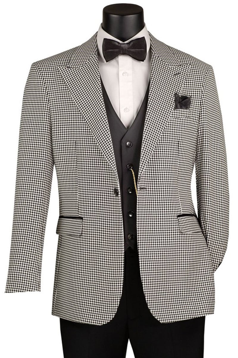 Black and white houndstooth blazer suit