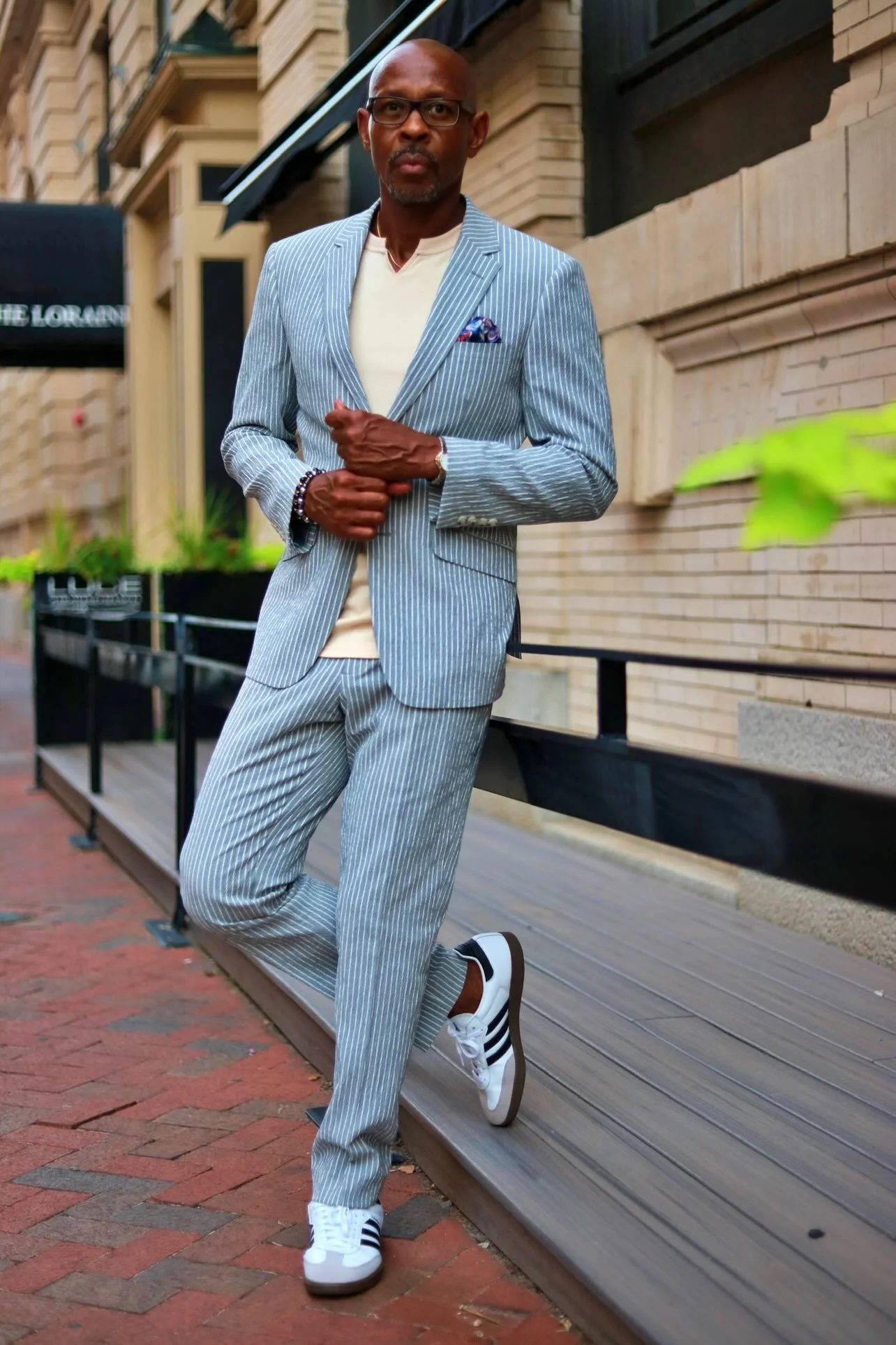 Light grey pinstripe cotton two-piece suit