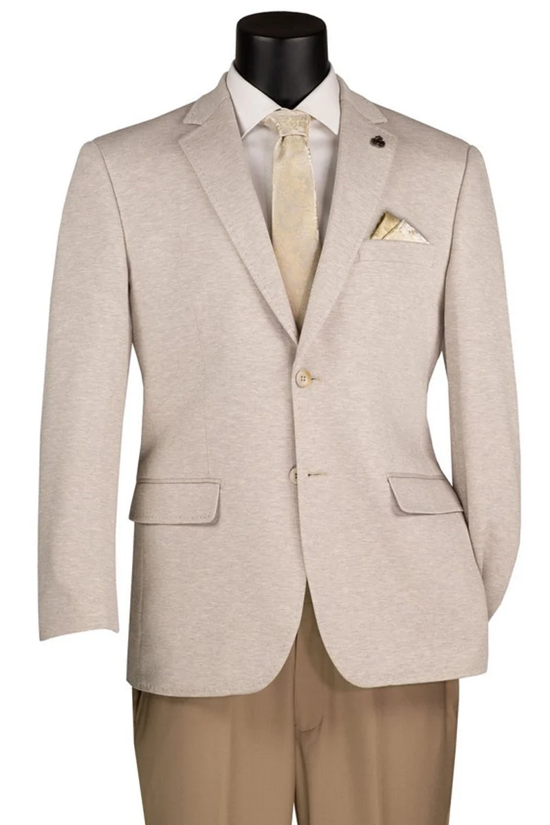 Tan textured stretch blazer with notch lapel