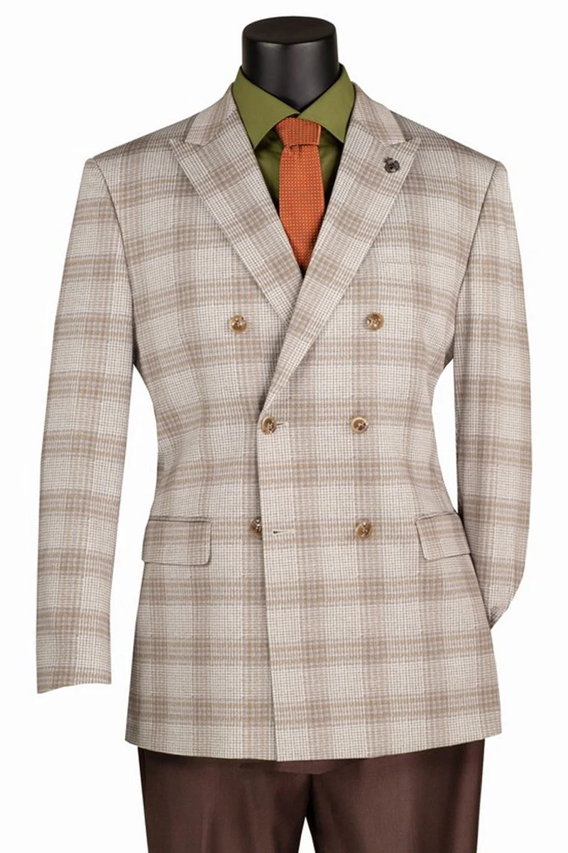Tan windowpane double breasted sport coat