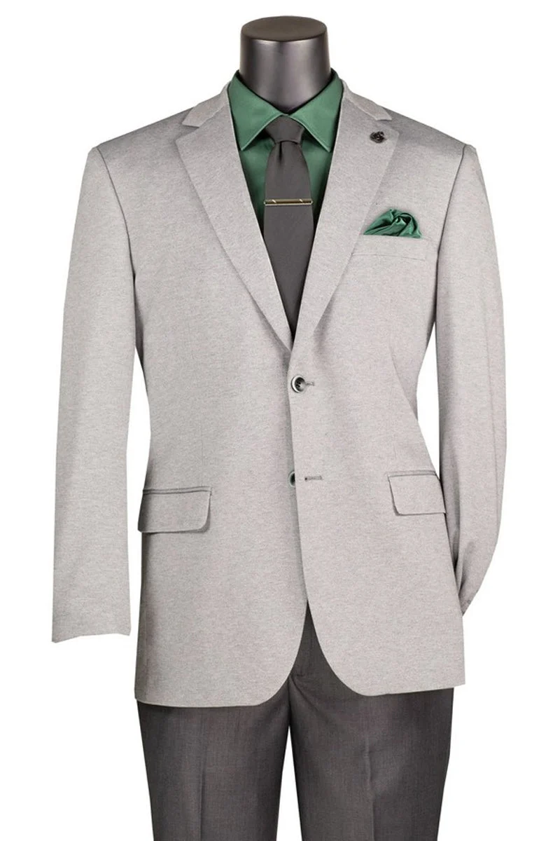 Light grey textured stretch blazer with notch lapel