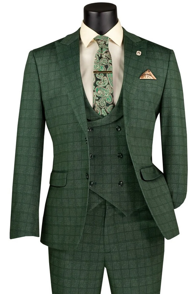 Green plaid vintage-style vested suit