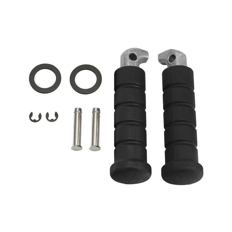 Black aluminum passenger footpegs for an Indian motorcycle