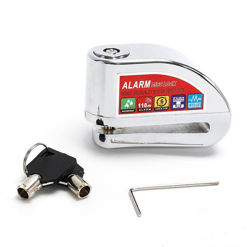 Portable silver motorcycle disc brake alarm lock