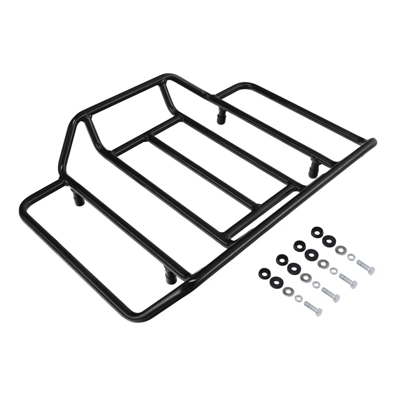 Black steel top rack for a touring motorcycle trunk
