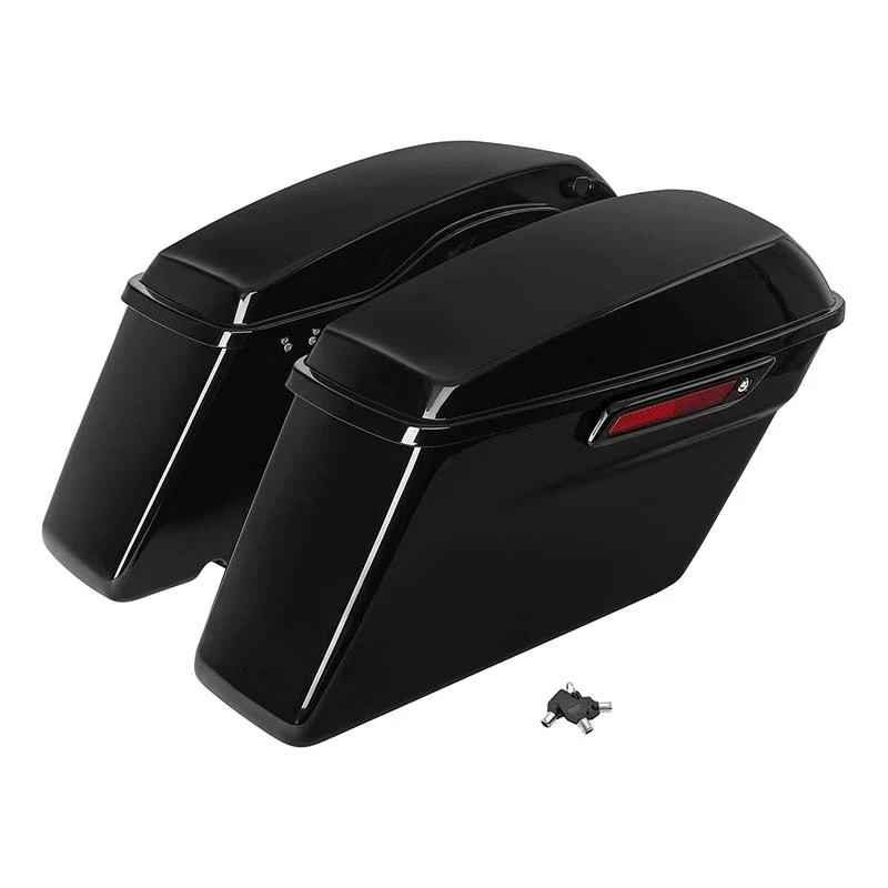 Pair of vivid black hard motorcycle saddlebags